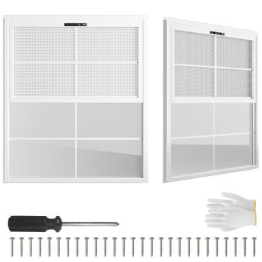 Imagem de Pacote com 2 janelas de galpão de 61 x 68 cm, com tela de vidro temperado e fibra de vidro para galinheiro, teatro, casa, garagem