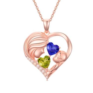 Imagem de Zoeniya Colar com pingente de coração banhado a ouro rosa para mãe e filha com 12 meses, presentes de dia das mães para mãe, pedra do mês de nascimento, joia de aniversário para mãe, esposa, namorada