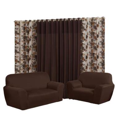 Imagem de Kit Capa para sofá 3 e 2 lugares Coladinha + cortina modelo Florata 3.