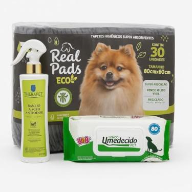 Imagem de Kit Higiene Pet, Tapete Higiênico 30 Unidades 80x60cm, Banho a Seco Antiodor 500ml, Lenços Umedecidos 80 Unidades