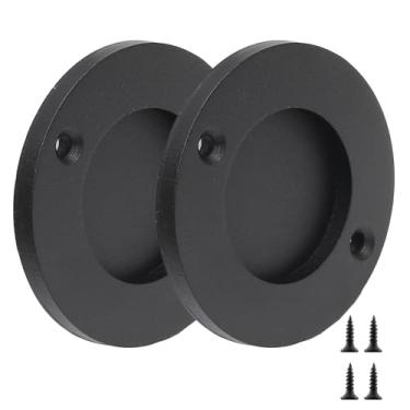 Imagem de Auvotuis Maçaneta deslizante de porta de celeiro de 7 cm, puxadores de descarga de dedo redondos, puxador de dedo embutido para porta deslizante de celeiro, armário e gavetas (tamanho do centro a