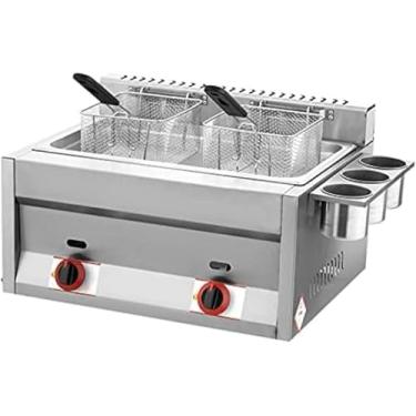 Imagem de Fritadeira A Gás De Grande Capacidade 22l, Fritadeira De Glp De Aço Inoxidável Para Casa E Comercial, Poder De Fogo Ajustável, Com Cestos E Tampas, Para Batatas Fritas Donuts Peixe, Fácil C