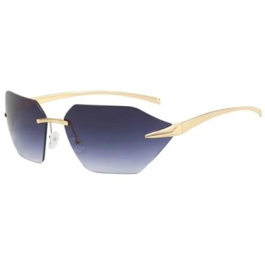 Imagem de Óculos de sol punk sem aro, armação de metal, luxuoso, feminino, fashion, masculino, verão, viagem, dirigir, óculos de sol, UV400 (cinza, gradiente dourado)