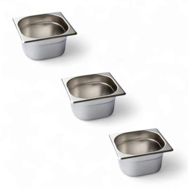 Imagem de Kit 3 Cubas Gastronômica Inox Gn 1/6 100Mm Sem Alça Prateada