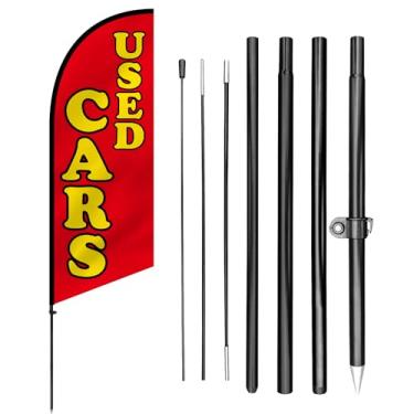 Imagem de Anley Bandeira de Pluma 7,5 FT “Used Cars” com Kit Completo – Bandeiras Publicitárias Externas com Haste e Estaca – Faixa de Vendas de Carros Usados para Concessionárias, Lojas de Automóveis