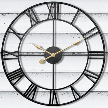 Imagem de SUKYING Relógio externo grande de 76 cm, relógio de parede moderno operado por romano com bateria silenciosa, relógio decorativo de metal para pátio, varanda, área de piscina, sala de estar, casa de