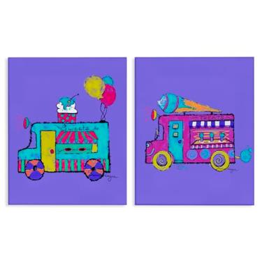 Imagem de Stupell Industries Conjunto de arte de parede vibrante de 2 peças de caminhões de sorvete de verão por Susan Lugar, 20 x 16