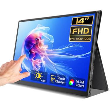 Imagem de Monitor portátil com tela sensível ao toque de 14 polegadas 1200p, portátil, com capa protetora, CNC, metal, HDMI, USB C, monitores de viagem ultrafinos 100% sRGB para laptop, PC, Mac, telefone