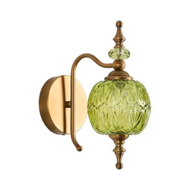 Imagem de TLOLGT Arandelas de parede vintage para banheiro, luminária de parede verde com sombra de vidro de cristal para quarto, sala de estar, cozinha, corredor