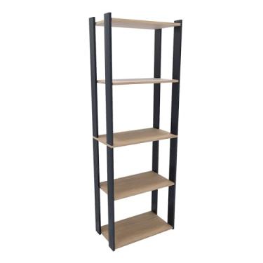Imagem de Estante Modular Empilhável, 160x63x30cm, 5 Prateleiras, Madeira MDP Mel com Estrutura Preta
