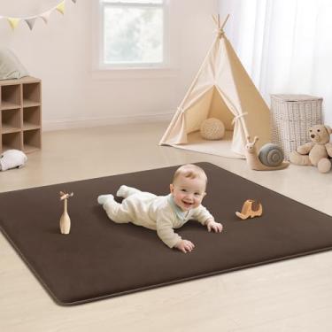 Imagem de PapaMama Tapetes de brincar de bebê para chão, tapete de cercadinho 127 x 127 cm, espuma viscoelástica de 3,3 cm de espessura com suporte antiderrapante, tapete de espuma macia para crianças, bebês