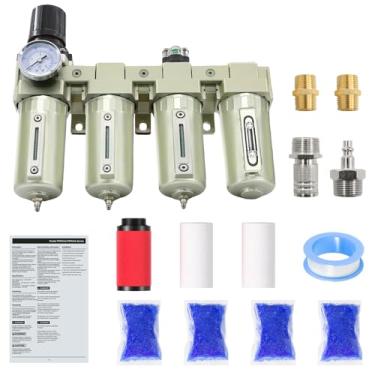 Imagem de 3/10.2 cm NPT Grau Industrial 4 Estágios Secador de ar para Compressor, Compressor de Ar-Sistema Separador de Água para Cortador de Plasma e Spray de Tinta, Sistema de 3Filtro e 1 Secador, Drenagem