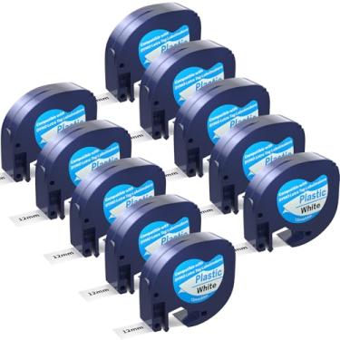 Imagem de Embalagem com 10 refis de etiquetas Dy-mo Letratag 91201 91331 S0721660 plástico branco 12 mm x 4 m 1/5.1 cm x 13', funciona com etiqueta Dy-mo Letra LT-100H LT-100T Plus 200B QX50 XR XM 2000