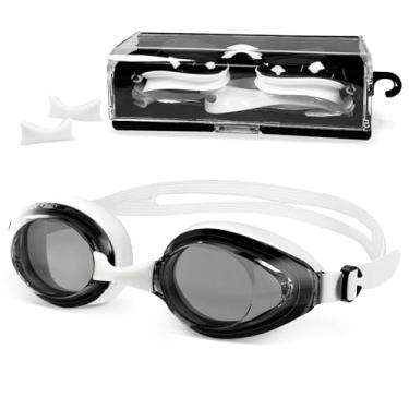 Imagem de Airoads Óculos de natação míope à prova de vazamento com proteção UV e proteção UV projetados para adultos míopes, mulheres, homens e jovens com 3 pontes ajustáveis no nariz (preto e branco, -4,5)