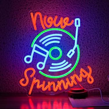 Imagem de LISIGNVE Placa De Neon De Registro 16,7 * 19,8", Agora Girando, Placa De Iluminação Musical Para Decoração De Parede, Luz De Neon Musical Led Regulável Para Bar, Sala De Música, Estúdio De Gravação, D