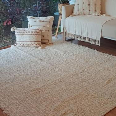 Imagem de Casa Coeva - Tapete Artesanal Sala Quarto Algodão Caramelo Branco Cadere 1,50 x 2,50