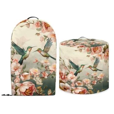 Imagem de NETILGEN Conjunto de capas de eletrodomésticos laváveis, panela de pressão de 3 litros e batedeira, processador de alimentos, liquidificador, poeira, proteção à prova de óleo, flor vintage, beija-flor