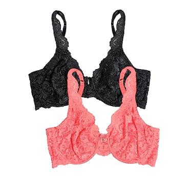 Imagem de Smart & Sexy Sutiã feminino de renda sem forro com aro, disponível em pacotes individuais e 2 unidades, Pêssego intenso/tom preto, 36DD