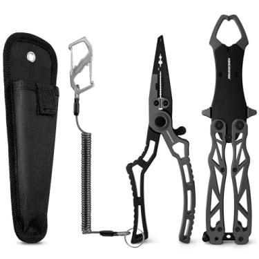 Imagem de Ashconfish Alicate de garra de lábio de peixe - Removedor de gancho de liga de alumínio multifuncional atualizado e alicate de anel dividido para pesca com mosca, pesca no gelo, equipamento de pesca