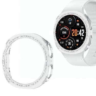 Imagem de Wugongyan Capa protetora compatível com Samsung Galaxy Watch 8 de 40 mm com diamantes de cristal de uma fileira única em policarbonato rígido, protetor de borda para acessórios Galaxy Watch 8