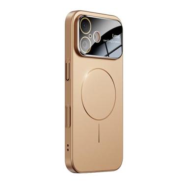 Imagem de Omio Capa magnética para iPhone 16 Plus compatível com MagSafe, protetor de lente de câmera de vidro embutido, visor de logotipo de janela grande, proteção contra quedas de grau militar, capa fosca