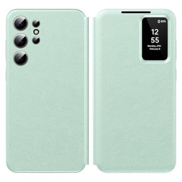 Imagem de Capa para Samsung Galaxy S25 Ultra com Smart Small Screen View, S-View Wallet Phone Case, para Samsung S25 Ultra 5G Capa Smart Window Cover, Flip Leather Protective Smart View Verde