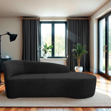 Imagem de Recamier Curvo Orgânico 160cm 2 Lugares Lado Direito para Sala de Estar em Linho Paris Preto