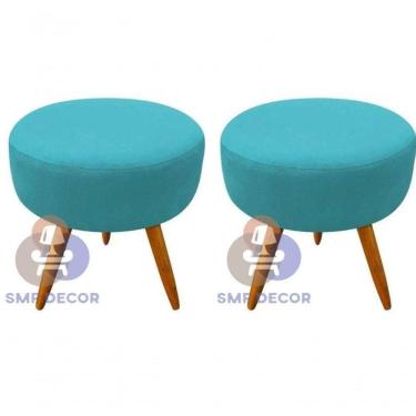 Imagem de Kit 02 Puff Redondo Pés Palito azul Turquesa