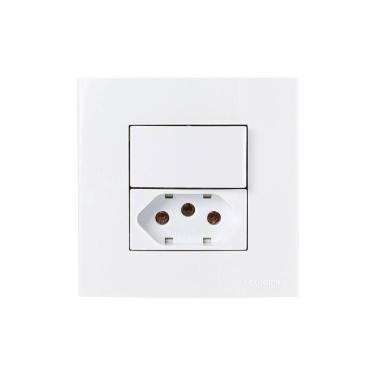 Imagem de Placa Para Móveis 80x80 Com Interruptor Simples 10a E Tomada 2p+t 20a Margirius Sleek Branca