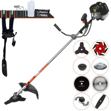 Imagem de Cortador de Grama Completa À Gasolina Terra GRH430 2 Tempos 43cc 1,7HP Alta Performance Roçadeira Com Carretel de Nylon e Kit de 7 Opções de Corte