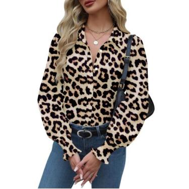 Imagem de Blusa feminina elegante, casual, com botões, Zeagoo, marrom, S