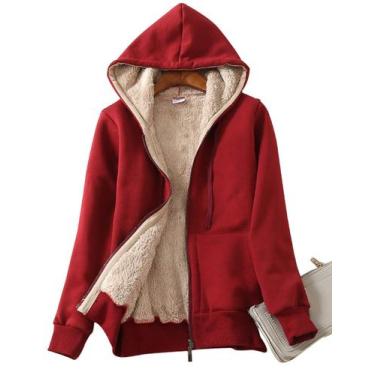 Imagem de Moletom com capuz, casaco Yeokou para mulheres, vinho e vermelho