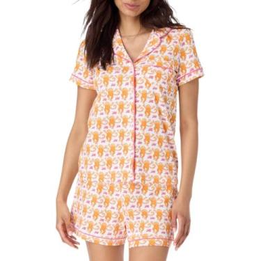 Imagem de Conjunto de pijamas femininos Zelbuck Button Down Monkey Bunny Orange