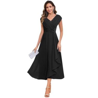 Imagem de Vestido Mãe do Noivo CDSSL Chiffon Preto A-Line 26W