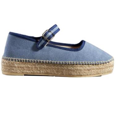 Imagem de Sapatilhas de balé Molozoey Mary Jane Woven Alpargatas azuis para mulh