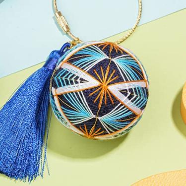 Imagem de Kits de bordado DIY Temari Ball Conjunto de chaveiros com bola redonda, fios coloridos, borlas, sino, agulhas sortidas ferramentas de busca DIY para artesanato de arte decoração de bolsa chaveiro