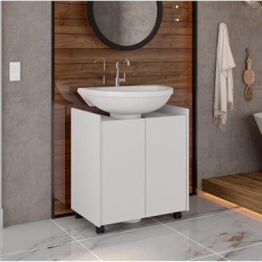 Imagem de Armário de banheiro com pedestal branco. À prova d'água. Design simples e prático. Adequado para banheiros clássicos ou contemporâneos. (Branco)