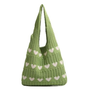 Imagem de Bolsa feminina de malha, bolsa de ombro, bolsa de mão, adequada para passeios diários, férias, viagens à praia, um presente ideal para mulheres., Verde