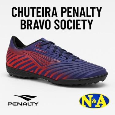Imagem de Chuteira Penalty Society Bravo Oficial Original, Marinho, Vermelho, 41