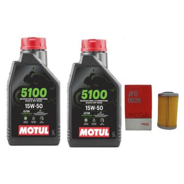 Imagem de Kit Troca Óleo 2L Motul 5100 15W50 4T Ktm Duke 390 200 + 1 Filtro Óleo Jfo0026 Wega