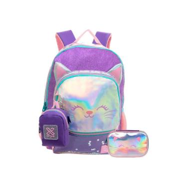 Imagem de Kit Escolar Mochila Costas + Estojo Box Gatinho Teen Glitter