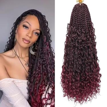 Imagem de BIBHAIR Box Braids cabelo de crochê estilo boho estilo boho pacote com 8 perucas trançadas caixa de 61 cm com pontas encaracoladas, 112 fios, cor tbug, boêmio, 3 fios, extensões de cabelo sintético