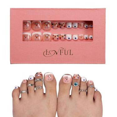 Imagem de LOVFUL Palhaço acrílico feito à mão nas unhas dos pés | Qualidade de salão de beleza, 20 peças, unhas postiças reutilizáveis para dedos | T139
