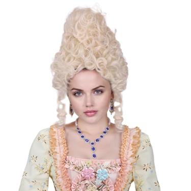 Imagem de ColorGround Peruca de colmeia curta encaracolada Queen Updo Cosplay para mulheres fantasia de Halloween (loira)