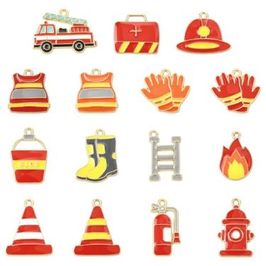 Imagem de UR URLIFEHALL 30 peças, 15 estilos, pingentes esmaltados de combate a incêndios coloridos para extintor de caminhão de bombeiros, pingentes de chamas para pulseira faça você mesmo, colar, brincos