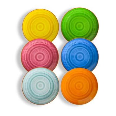 Imagem de Miicol Conjunto de 6 pratos de sobremesa de cerâmica, pratos coloridos de 20 cm, utensílios de salada empilháveis duráveis para cozinha, festa, casamento, micro-ondas, lavável na lava-louças