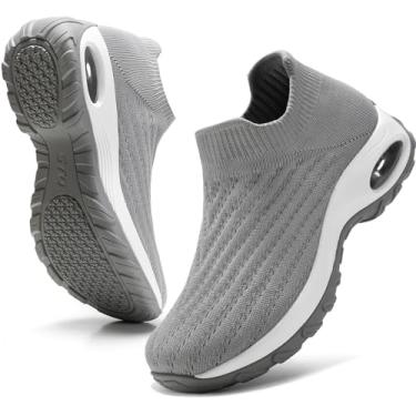 Imagem de HKR Tênis De Caminhada Feminino Com Suporte Arco, Sem Cadarço, Calçado Para Uso Não Profissional, Fascite Plantar, Leve E Confortável Palmilha Acolchoada, Cinza Claro, Tamanho 8,5 Eua