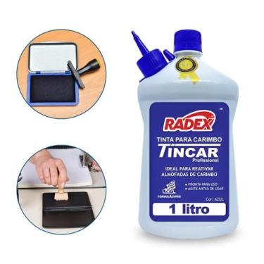 Imagem de Tinta Refil Para Almofada De Carimbo 1 Litro Azul Com Bico Aplicador -