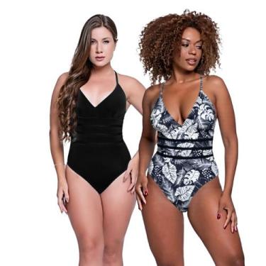 Imagem de Kit Maiô Modelador Liso e Estampado Com Bojo Removível - HYPE MODAS, P