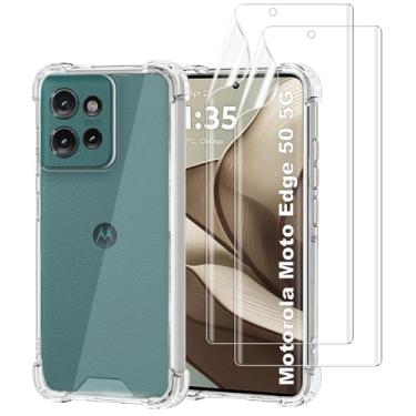 Imagem de USTIYA Kit Capa Película Protetora de Tela para Motorola MOTO Edge 50 Case Acrílico + TPU Rígido Capinha, Protetora de Vidro Cover Anti-Amarelo Traseira Carcasa